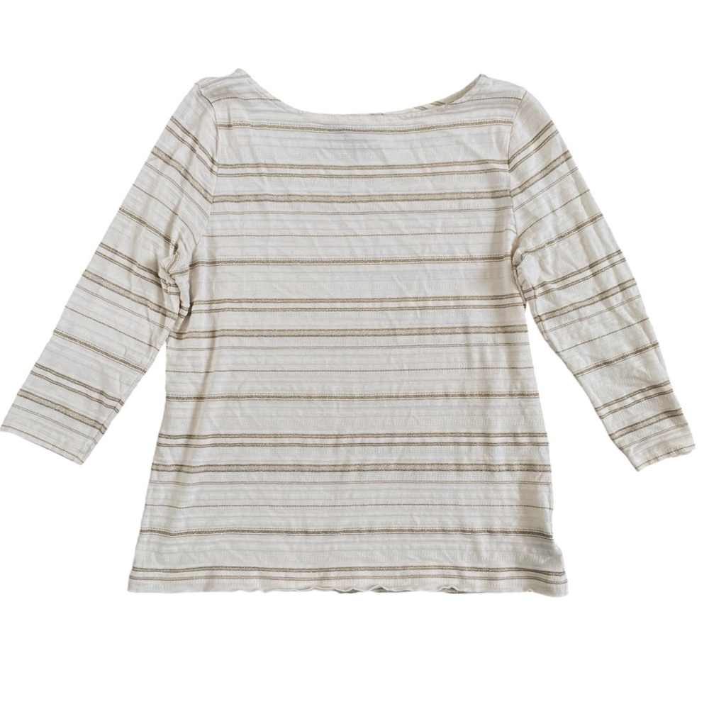 Ralph Lauren Women’s White and Gold Striped Top